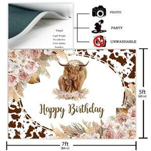 Highland Cow Birthday Decor Party Photo Background Theme for Girls 84X60